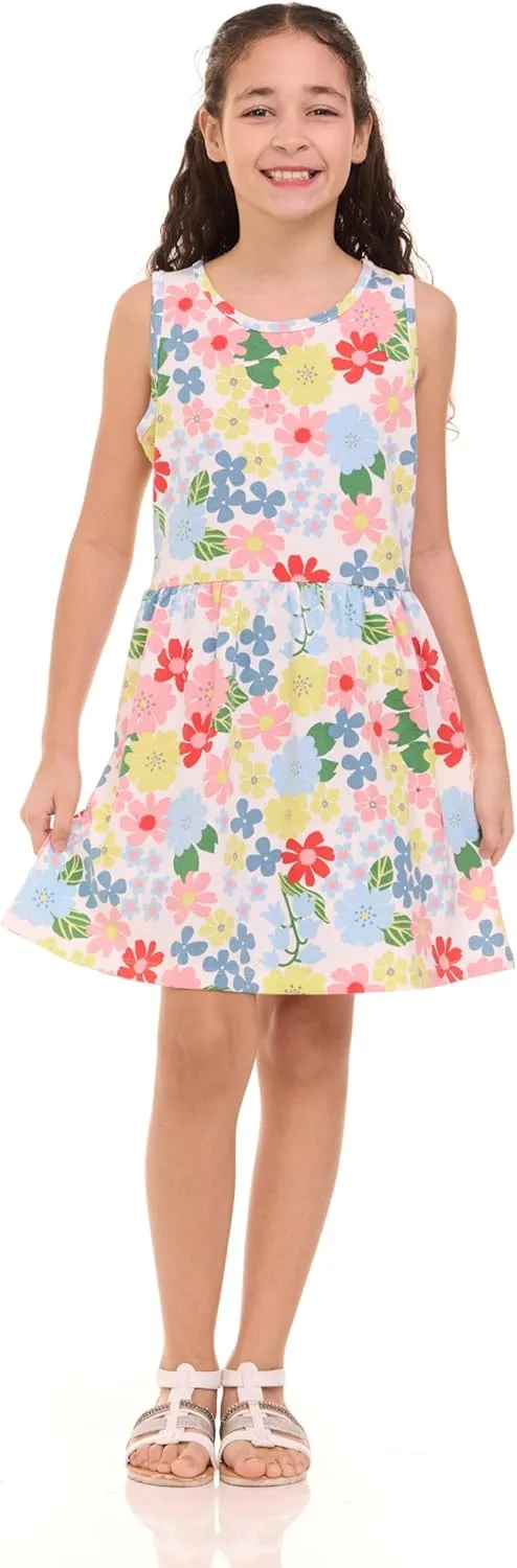 Pink Angel 3-Pack Girls' Dresses, Kids Casual Fit and Flare Sleeveless Summer Dress & School Outfit, 100% Cotton