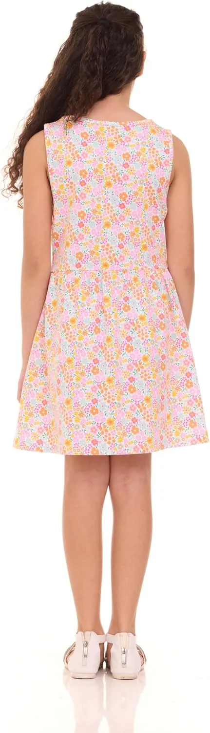 Pink Angel 3-Pack Girls' Dresses, Kids Casual Fit and Flare Sleeveless Summer Dress & School Outfit, 100% Cotton