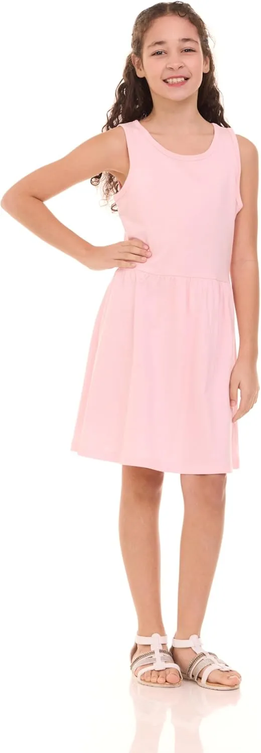 Pink Angel 3-Pack Girls' Dresses, Kids Casual Fit and Flare Sleeveless Summer Dress & School Outfit, 100% Cotton