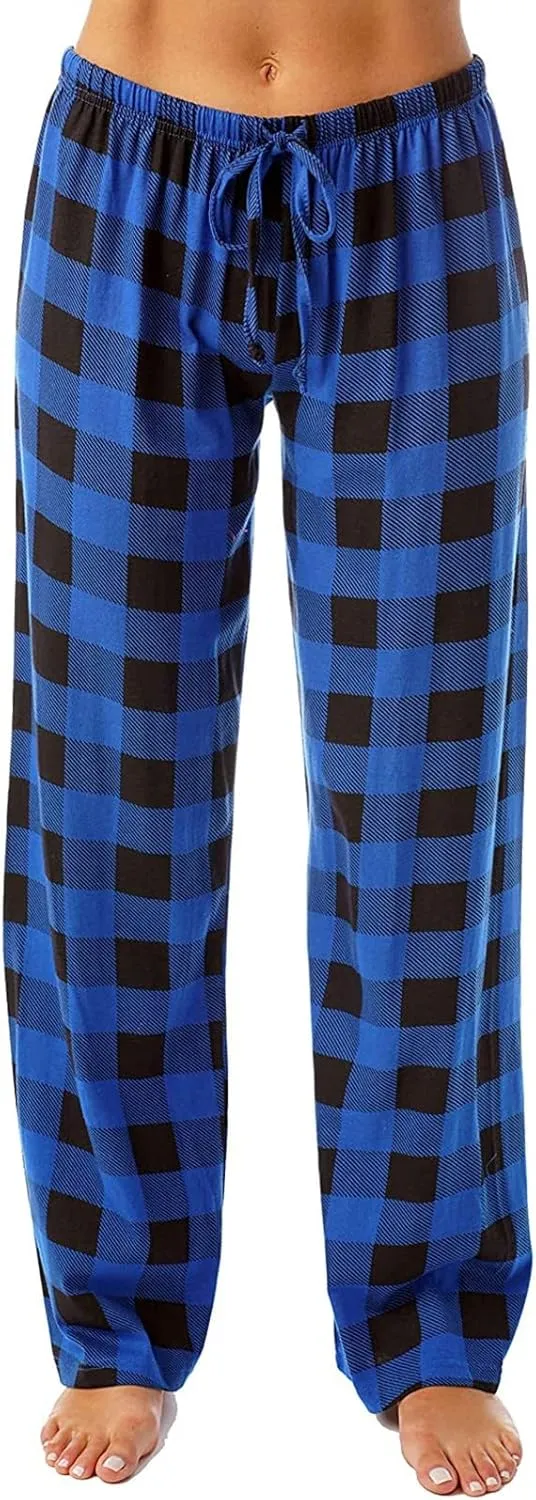 Plaid Pajama Pants Women Stretch Comfy Lounge Pj Pants Drawstring Lounge Striped Pajama Bottoms with Pockets