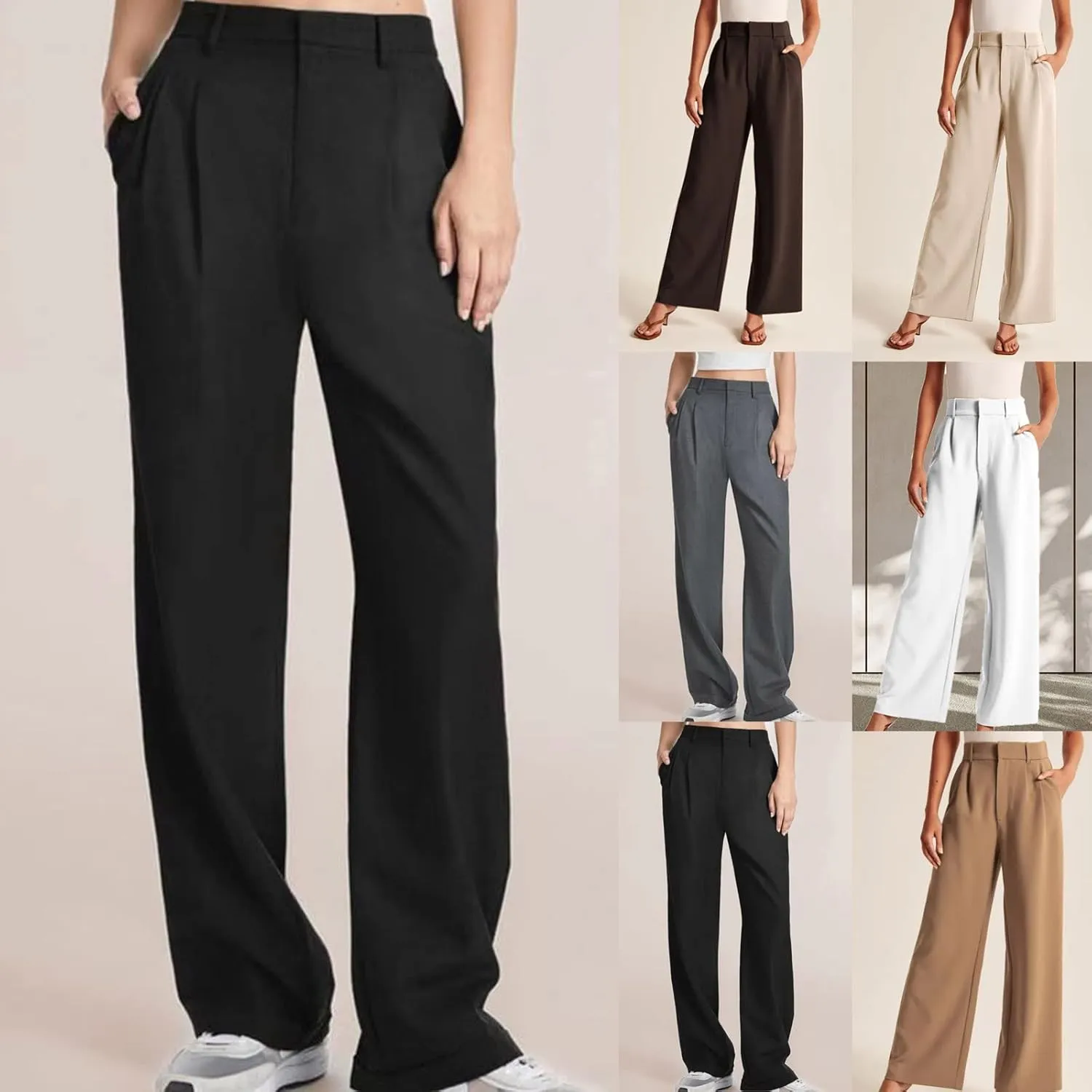 Qeaghou Womens Trousers Dress Pants 2024 High Waisted Wide Leg Pants Palazzo Work Tailored Pants Business Casual Slacks Pants