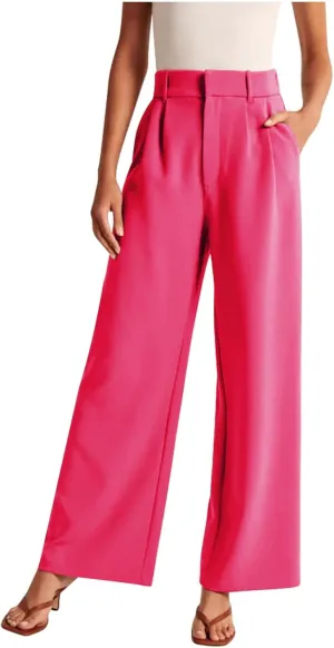 Qeaghou Womens Trousers Dress Pants 2024 High Waisted Wide Leg Pants Palazzo Work Tailored Pants Business Casual Slacks Pants