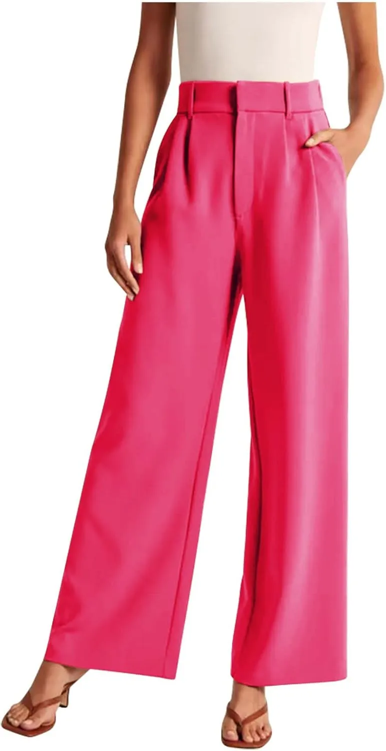 Qeaghou Womens Trousers Dress Pants 2024 High Waisted Wide Leg Pants Palazzo Work Tailored Pants Business Casual Slacks Pants