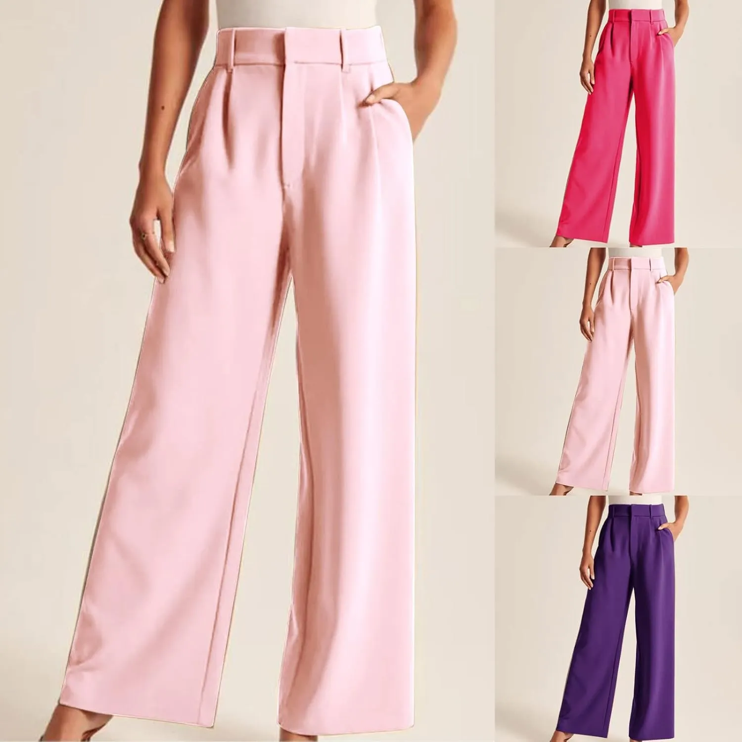 Qeaghou Womens Trousers Dress Pants 2024 High Waisted Wide Leg Pants Palazzo Work Tailored Pants Business Casual Slacks Pants