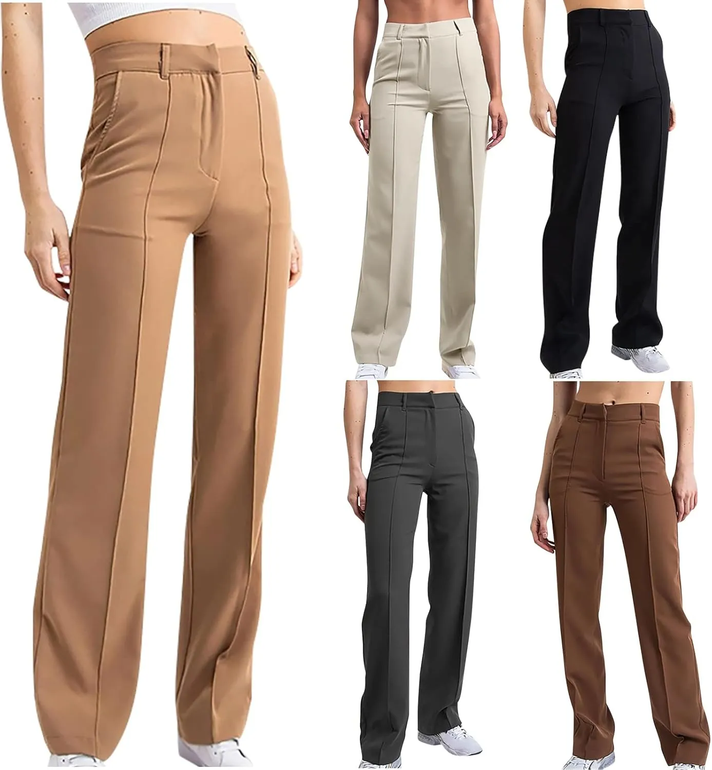 Qeaghou Womens Trousers Dress Pants 2024 High Waisted Wide Leg Pants Palazzo Work Tailored Pants Business Casual Slacks Pants
