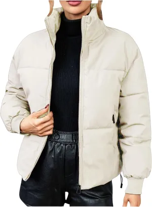 Quilted Coats for Women Long Sleeve Zip Up Jackets Casual Loose Puffer Jackets Mock-Neck Tops Oversized Down Coats