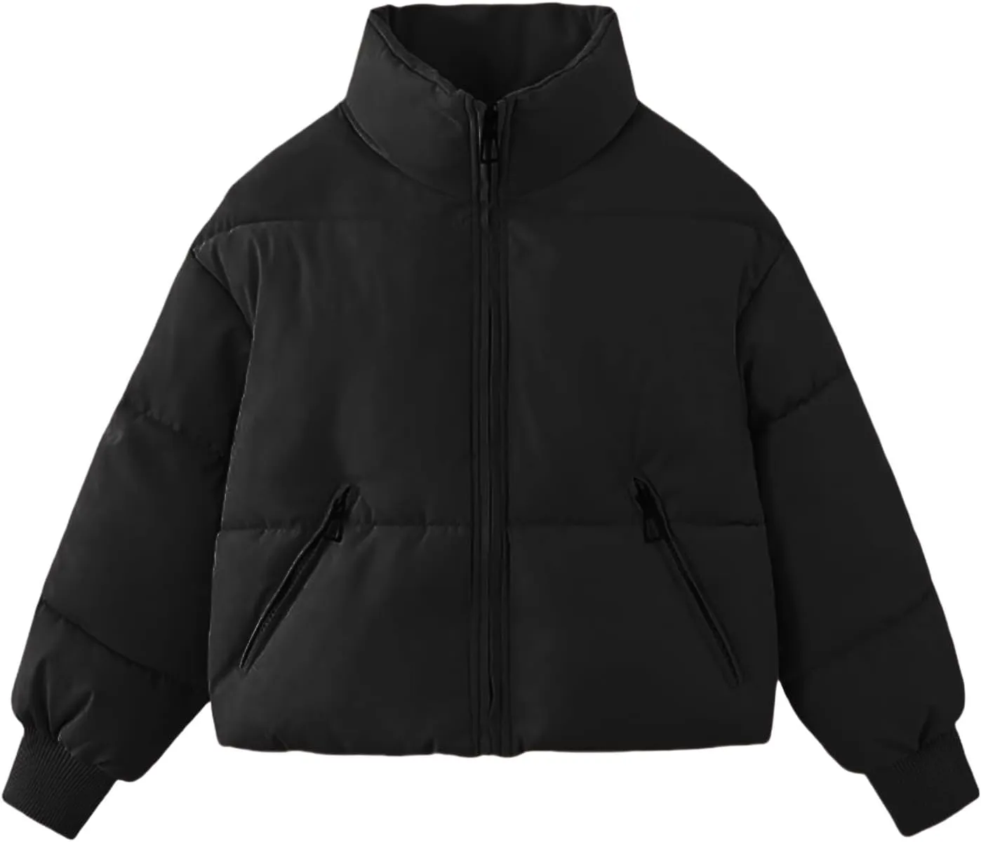 Quilted Coats for Women Long Sleeve Zip Up Jackets Casual Loose Puffer Jackets Mock-Neck Tops Oversized Down Coats
