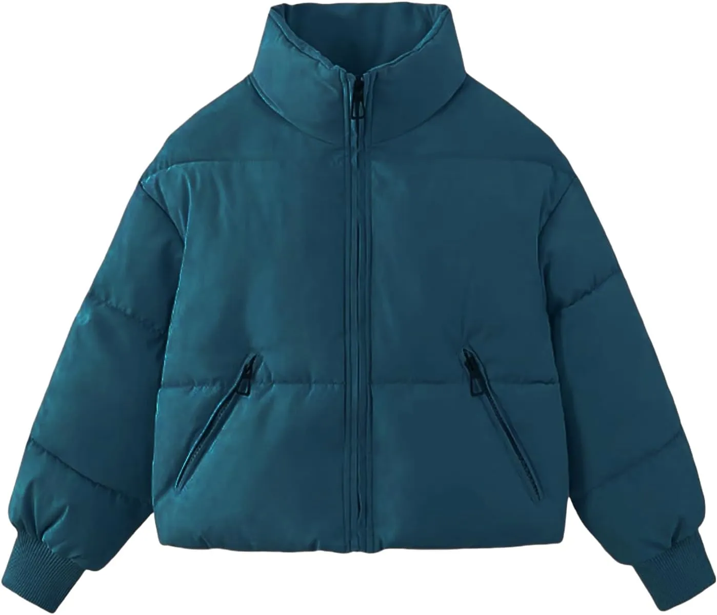 Quilted Coats for Women Long Sleeve Zip Up Jackets Casual Loose Puffer Jackets Mock-Neck Tops Oversized Down Coats
