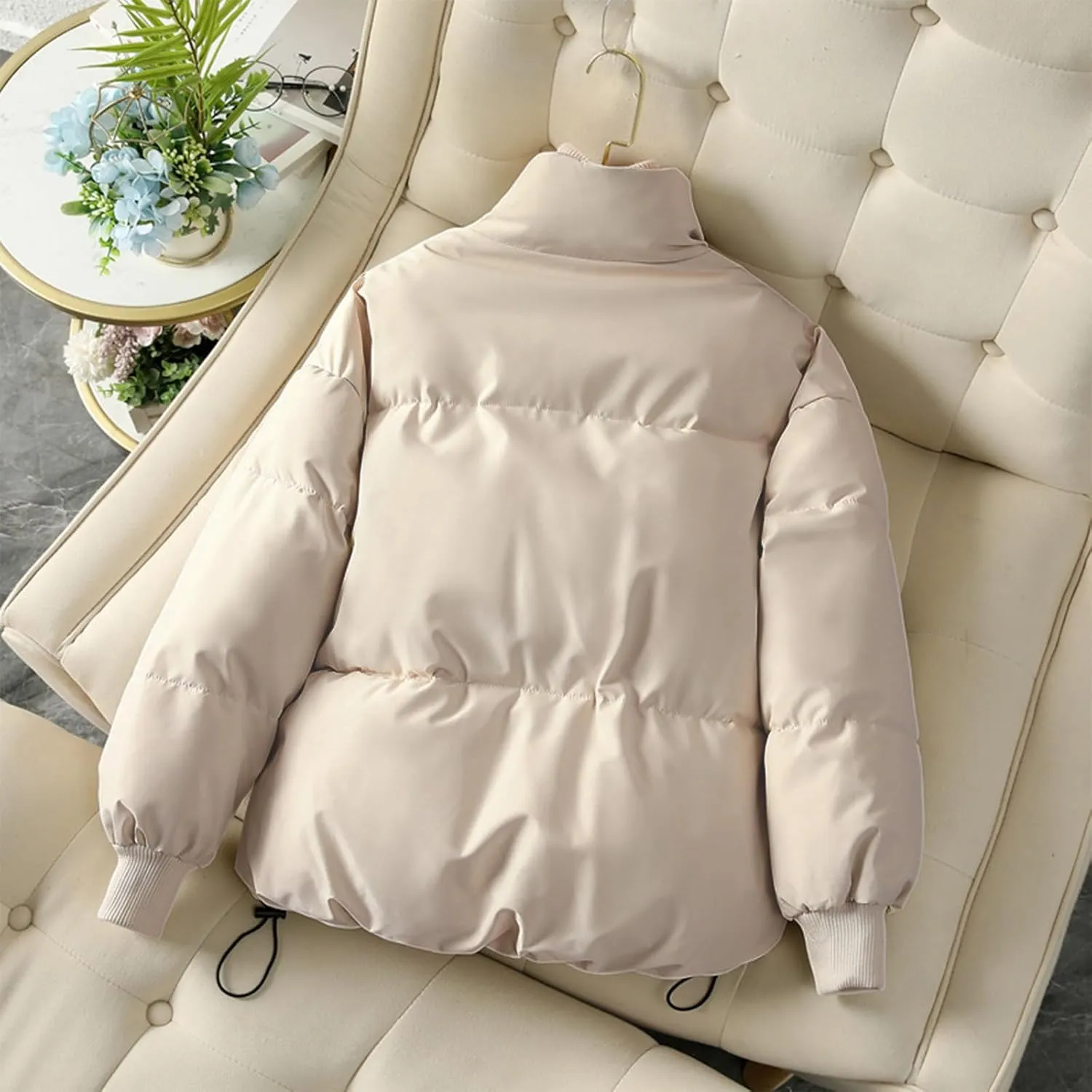 Quilted Coats for Women Long Sleeve Zip Up Jackets Casual Loose Puffer Jackets Mock-Neck Tops Oversized Down Coats