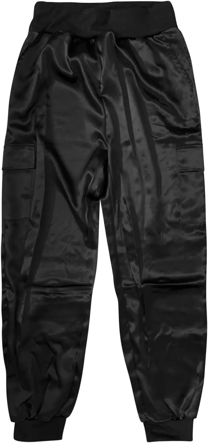 Satin Joggers for Women Dressy Casual Elastic High Waist Ankle Length Tapered Cargo Pants Workout Yoga Lounge Trousers