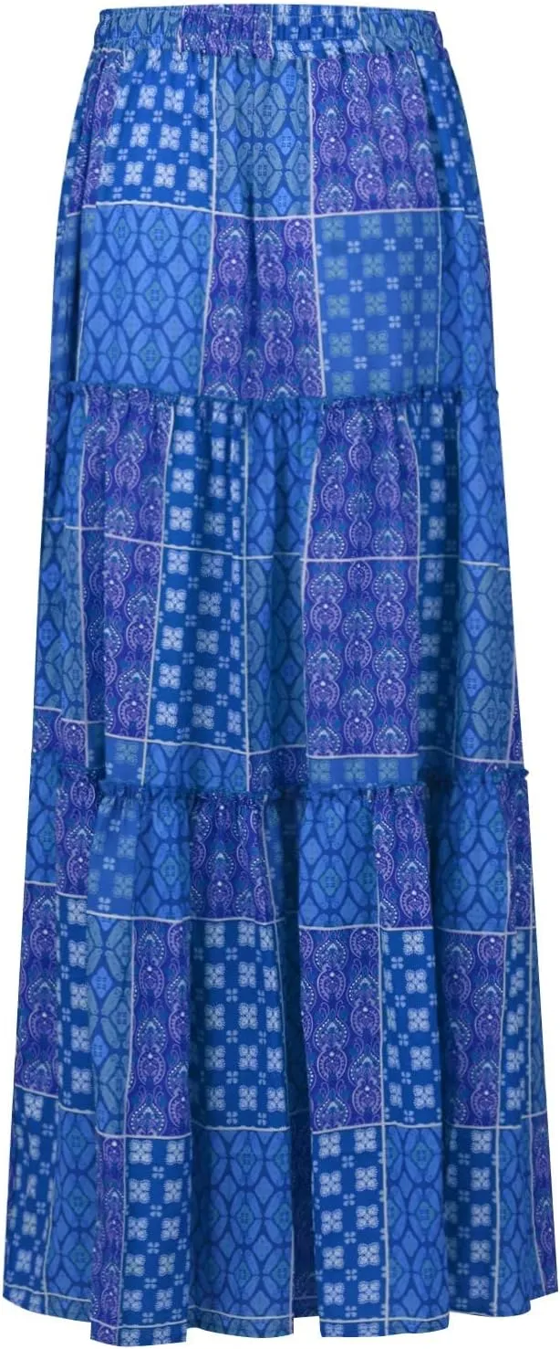 Skirts for Women,Ruffle Hem Bohemian Flowy Maxi Skirts Trendy 2025 Summer Vacation Elastic High Waisted Drawstring