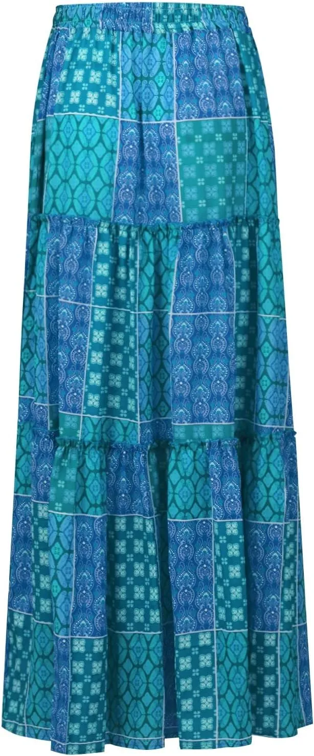 Skirts for Women,Ruffle Hem Bohemian Flowy Maxi Skirts Trendy 2025 Summer Vacation Elastic High Waisted Drawstring