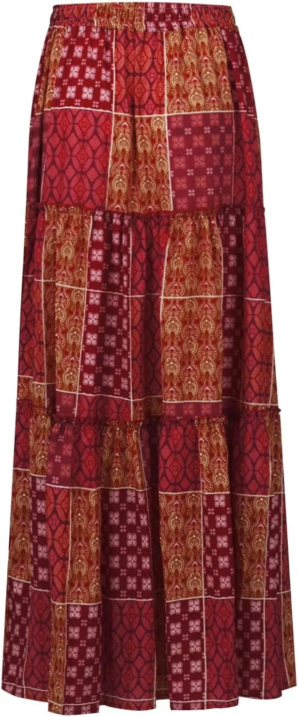 Skirts for Women,Ruffle Hem Bohemian Flowy Maxi Skirts Trendy 2025 Summer Vacation Elastic High Waisted Drawstring