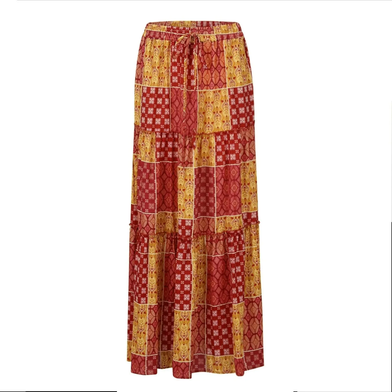 Skirts for Women,Ruffle Hem Bohemian Flowy Maxi Skirts Trendy 2025 Summer Vacation Elastic High Waisted Drawstring
