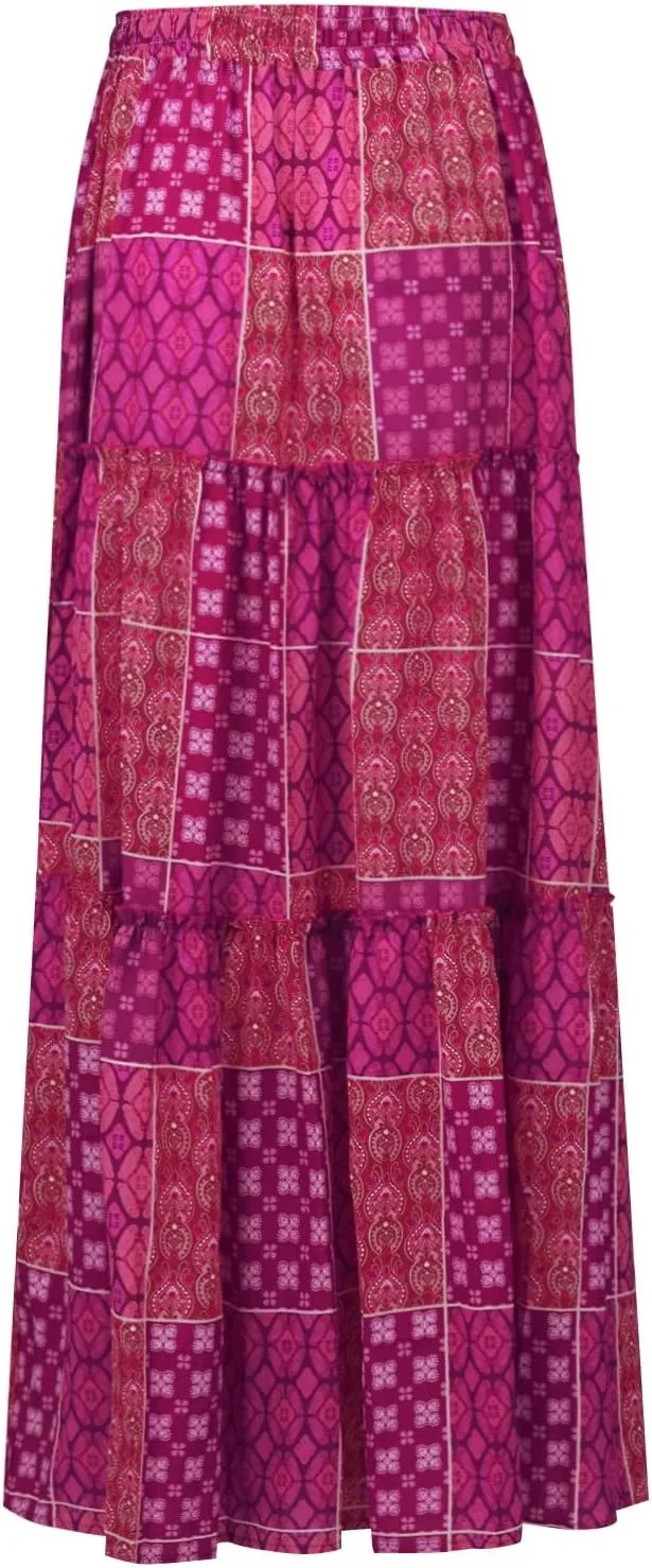 Skirts for Women,Ruffle Hem Bohemian Flowy Maxi Skirts Trendy 2025 Summer Vacation Elastic High Waisted Drawstring