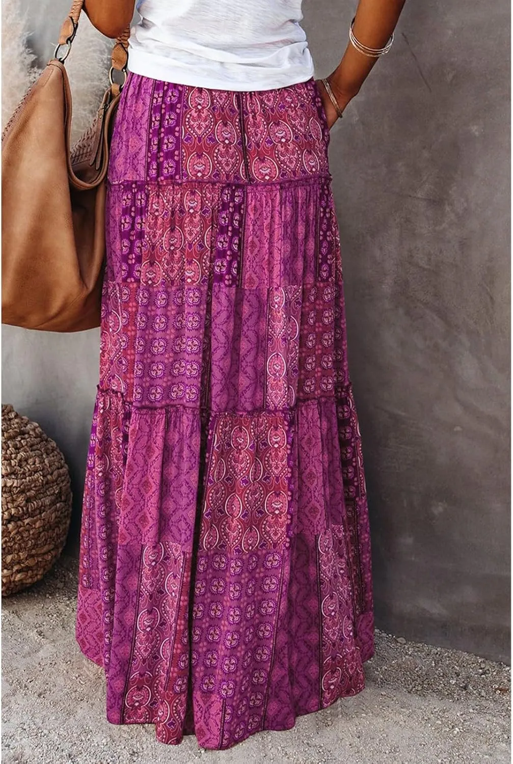 Skirts for Women,Ruffle Hem Bohemian Flowy Maxi Skirts Trendy 2025 Summer Vacation Elastic High Waisted Drawstring