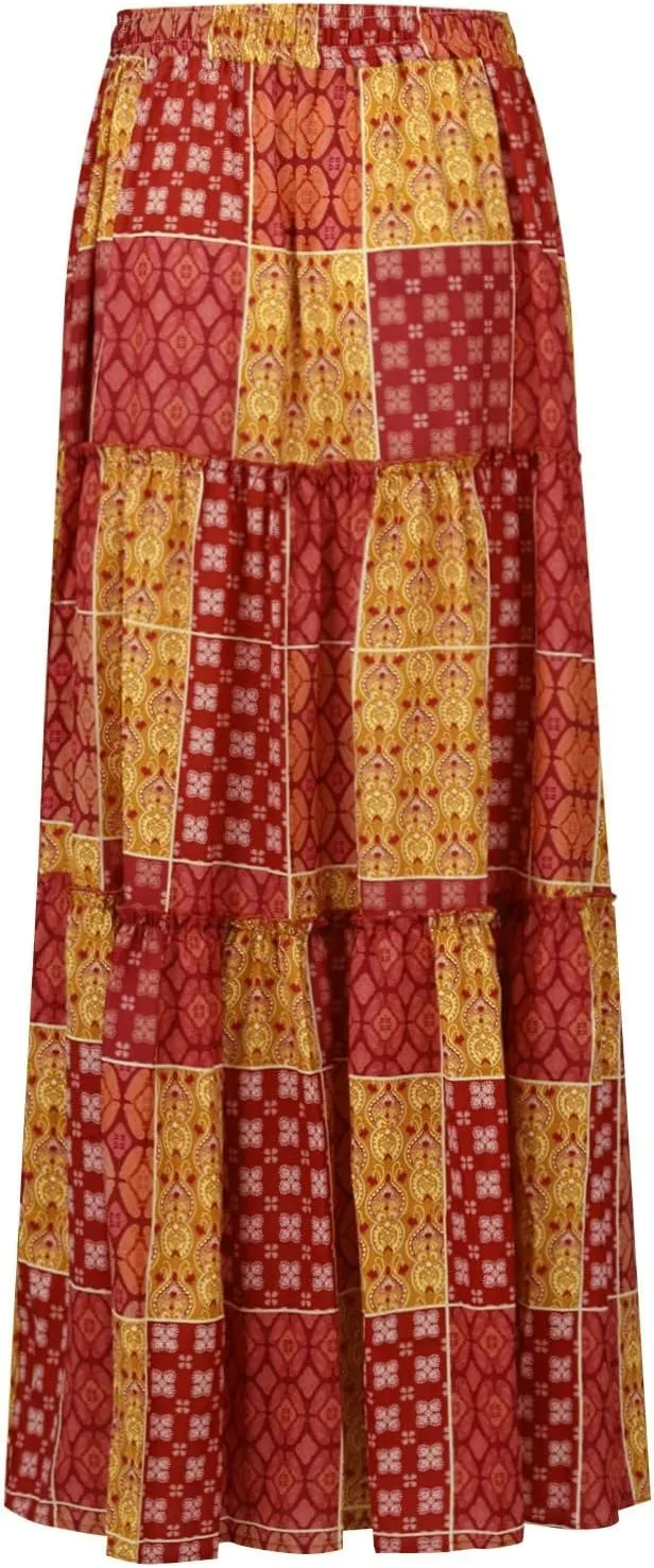 Skirts for Women,Ruffle Hem Bohemian Flowy Maxi Skirts Trendy 2025 Summer Vacation Elastic High Waisted Drawstring