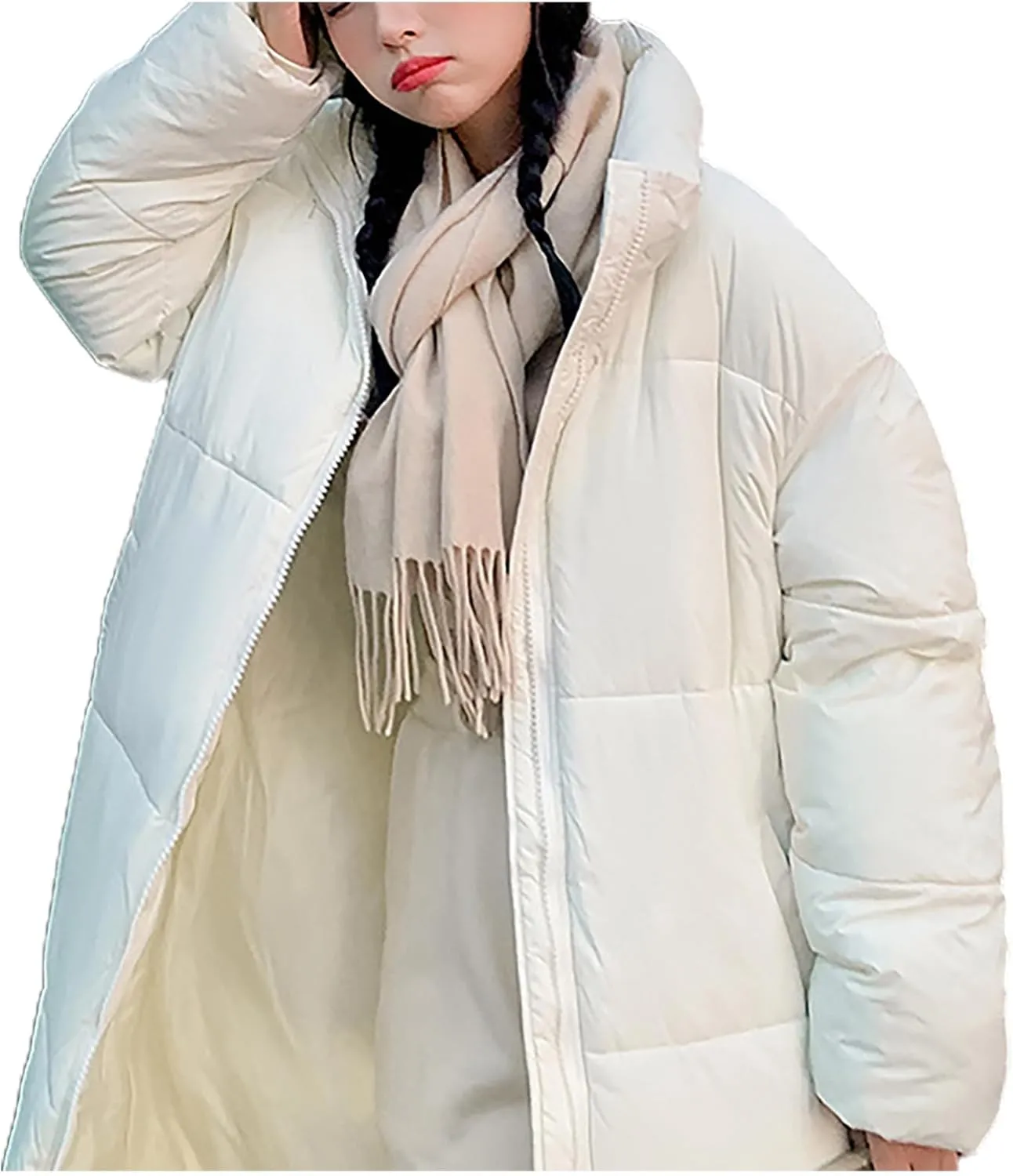 SMIDOW Long Puffer Coat For Women Warm Winter Quilted Coats Stand Collar Full Zip Ip Padded Maxi Puffer Jackets Outerwear