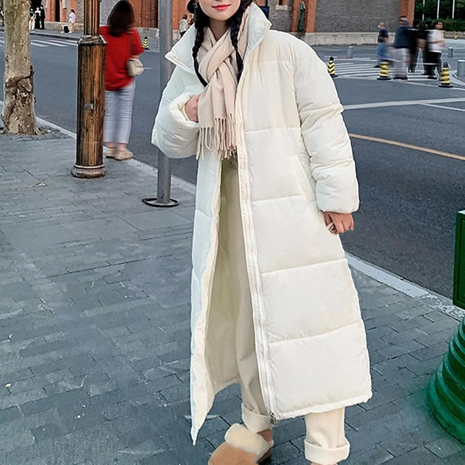 SMIDOW Long Puffer Coat For Women Warm Winter Quilted Coats Stand Collar Full Zip Ip Padded Maxi Puffer Jackets Outerwear