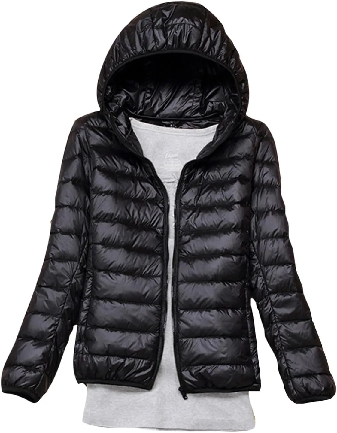 SMIDOW Winter Jackets For Women 2023 Trendy Warm Lightweight Puffer Coat Solid Color Quilted Full Zip Down Coats With Hood