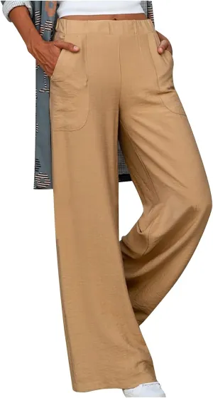 SMIDOW Womens Summer Wide Leg Pants Casual Loose Fit Elastic High Waist Lounge Pant Ankle Length Long Trousers with Pockets