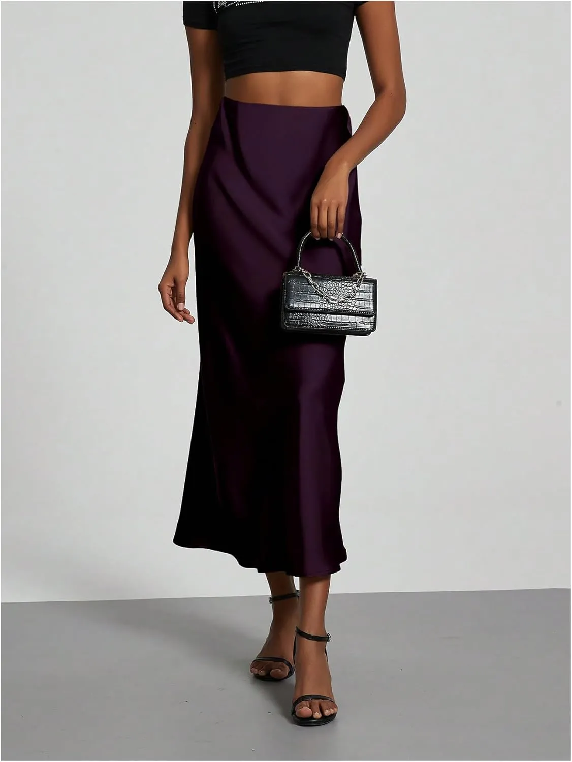 SOLY HUX Women's Elegant Satin Skirts High Waisted Flared Casual Work Office Fishtail Midi Skirt