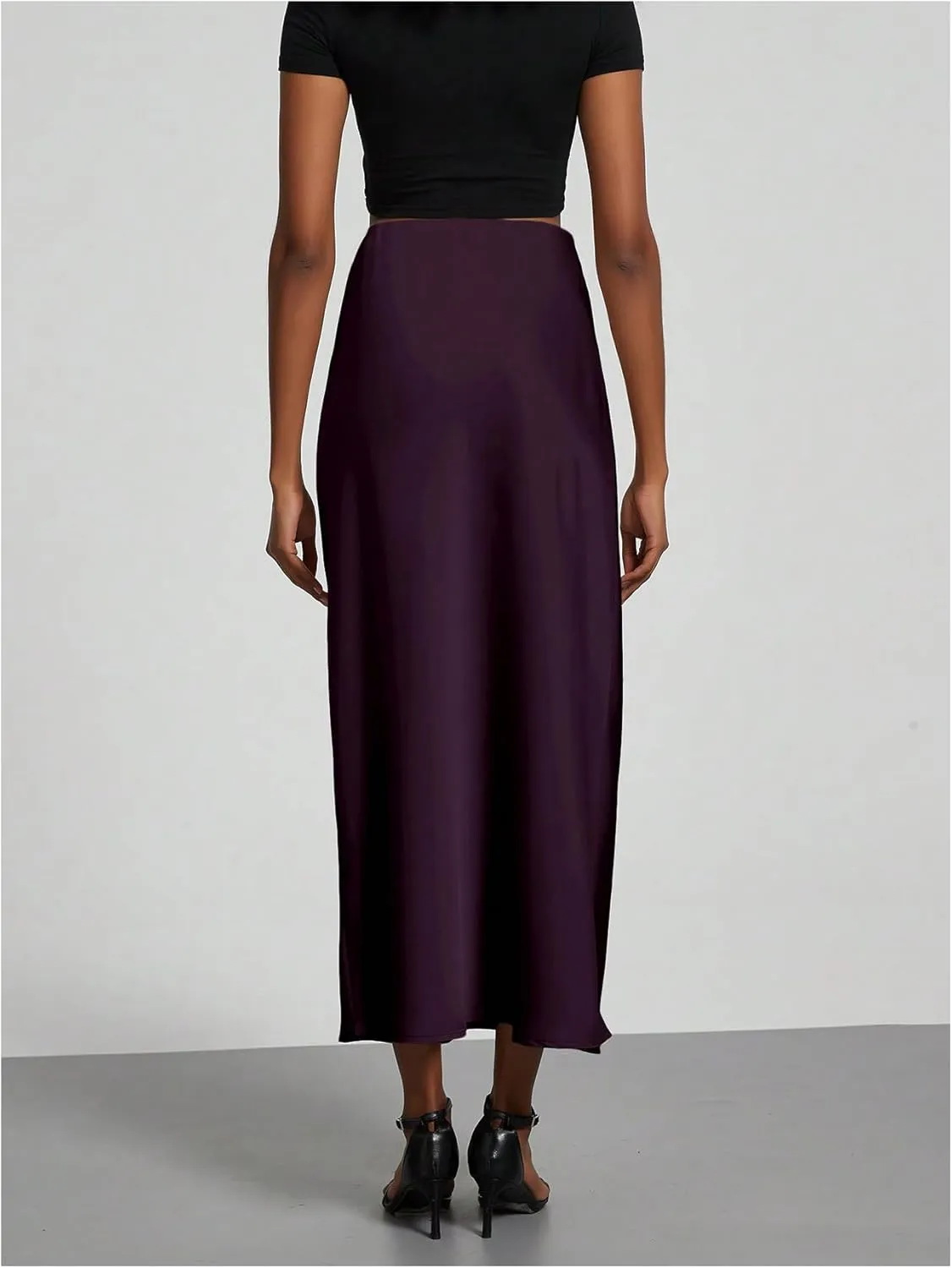 SOLY HUX Women's Elegant Satin Skirts High Waisted Flared Casual Work Office Fishtail Midi Skirt