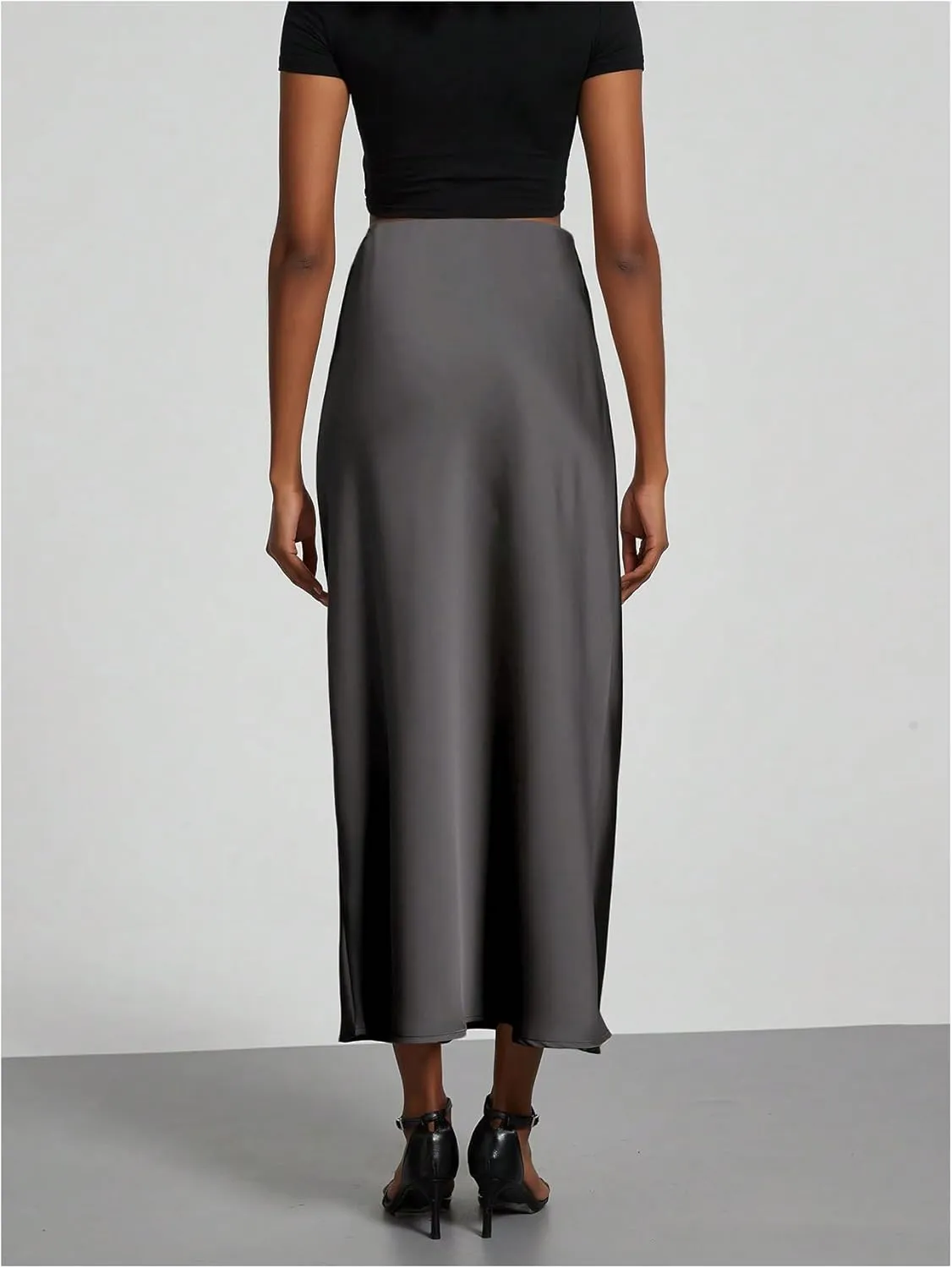 SOLY HUX Women's Elegant Satin Skirts High Waisted Flared Casual Work Office Fishtail Midi Skirt