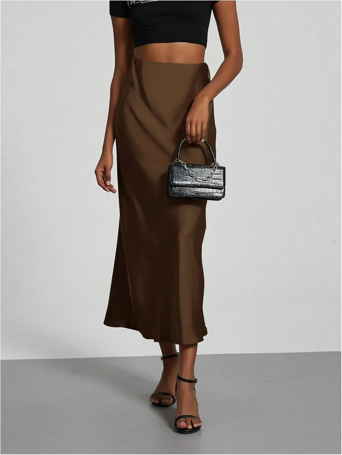 SOLY HUX Women's Elegant Satin Skirts High Waisted Flared Casual Work Office Fishtail Midi Skirt