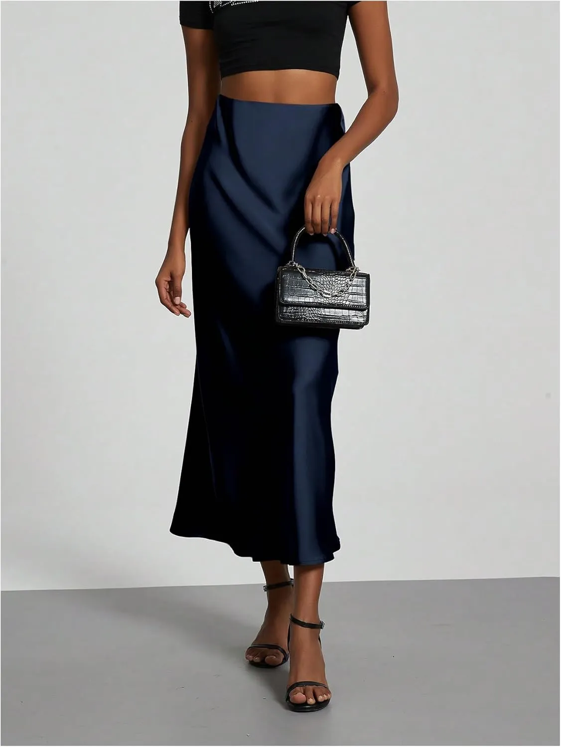 SOLY HUX Women's Elegant Satin Skirts High Waisted Flared Casual Work Office Fishtail Midi Skirt