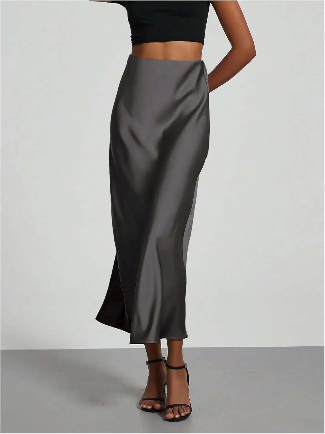 SOLY HUX Women's Elegant Satin Skirts High Waisted Flared Casual Work Office Fishtail Midi Skirt