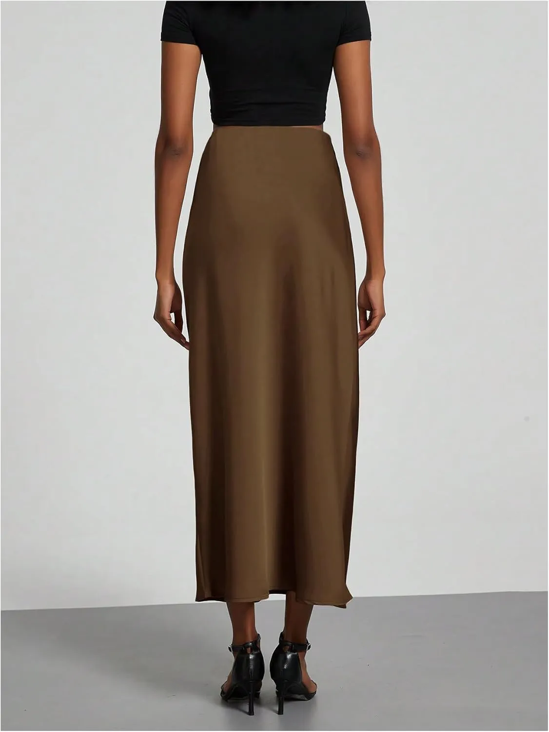 SOLY HUX Women's Elegant Satin Skirts High Waisted Flared Casual Work Office Fishtail Midi Skirt