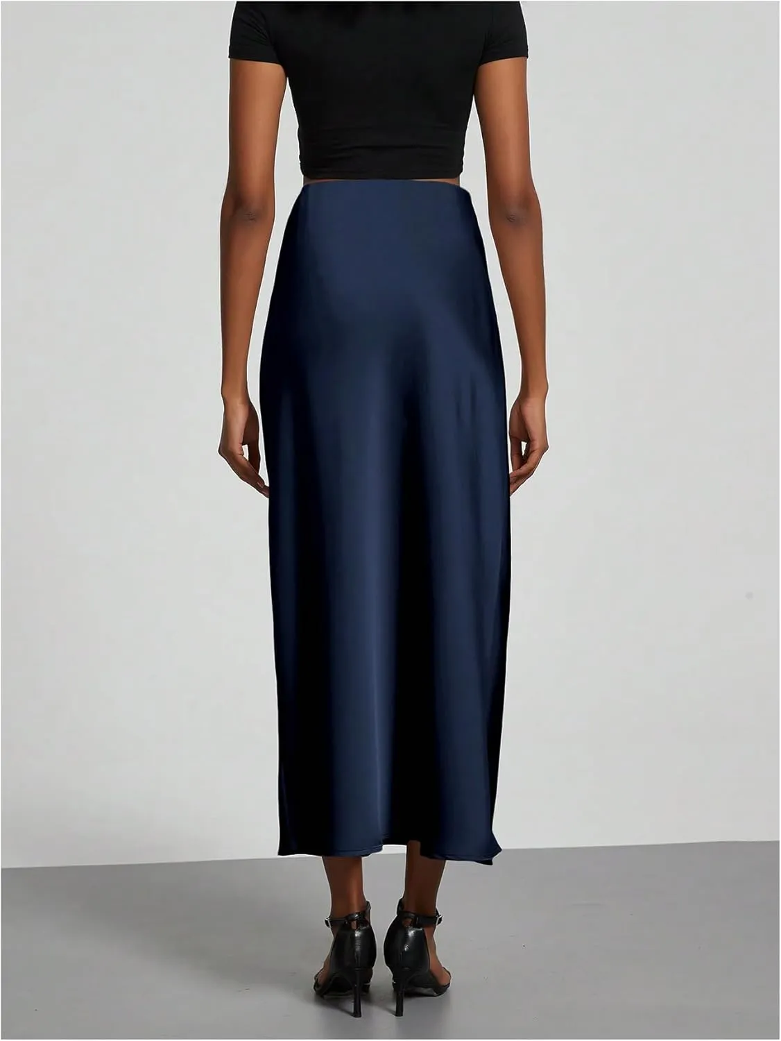 SOLY HUX Women's Elegant Satin Skirts High Waisted Flared Casual Work Office Fishtail Midi Skirt