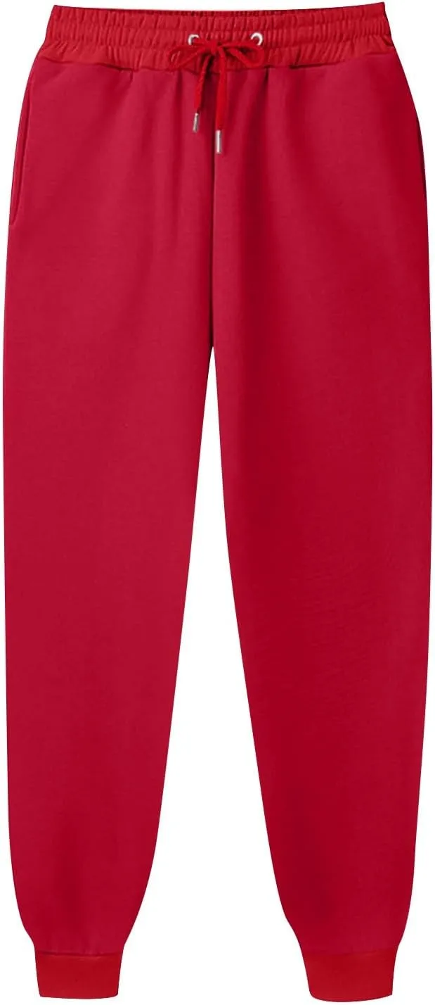 Straight Leg Sweatpants for Women Fleece Elastic High Waisted Sweat Pants Comfy Soft Cinch Bottom Joggers with Pockets