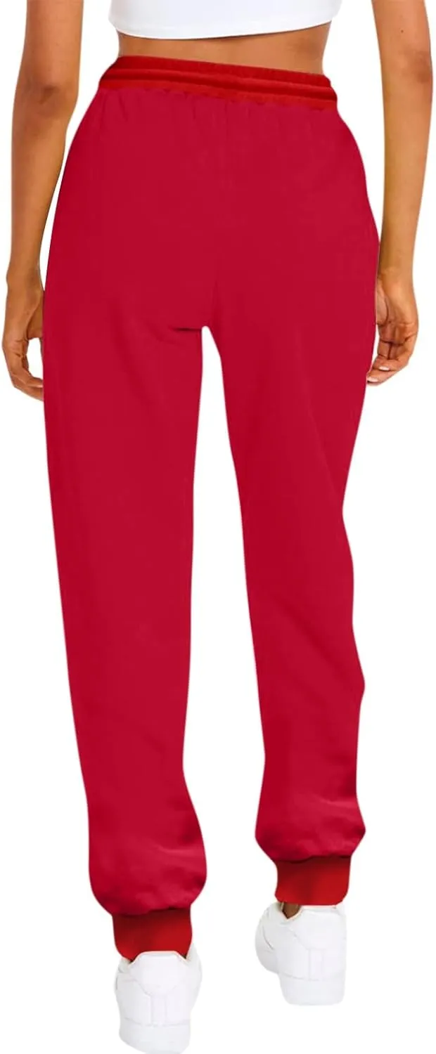 Straight Leg Sweatpants for Women Fleece Elastic High Waisted Sweat Pants Comfy Soft Cinch Bottom Joggers with Pockets