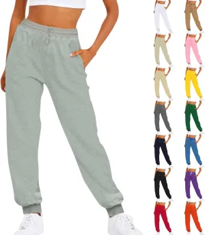 Straight Leg Sweatpants for Women Fleece Elastic High Waisted Sweat Pants Comfy Soft Cinch Bottom Joggers with Pockets