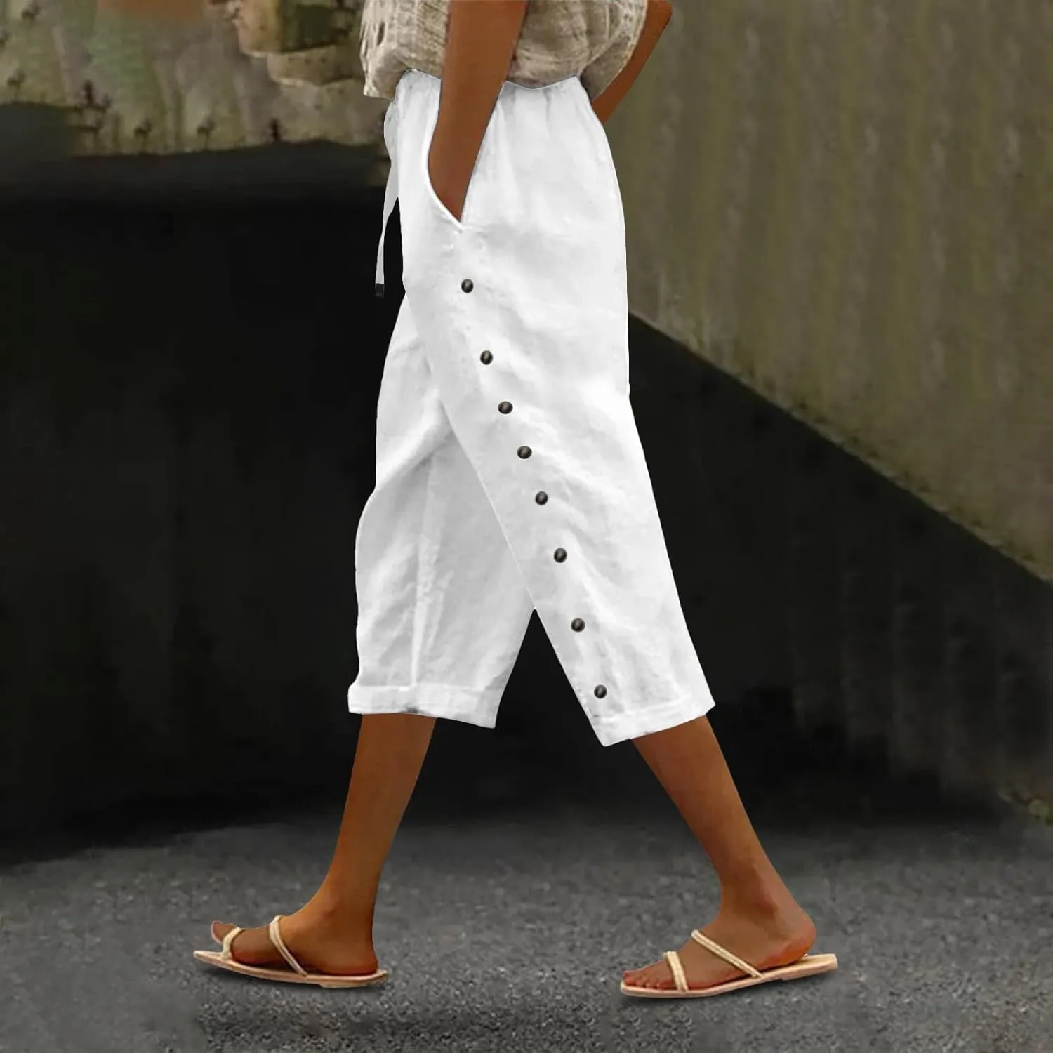 Striped Linen Pants Women Linen Capri Pants Lightweight Spring Summer Pants for Women 2025 Ladies Pinstripe Pants