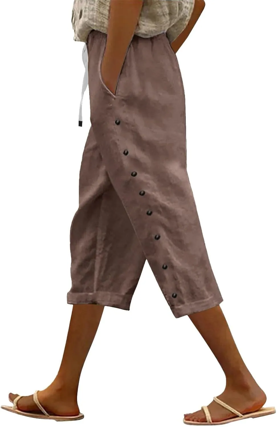 Striped Linen Pants Women Linen Capri Pants Lightweight Spring Summer Pants for Women 2025 Ladies Pinstripe Pants