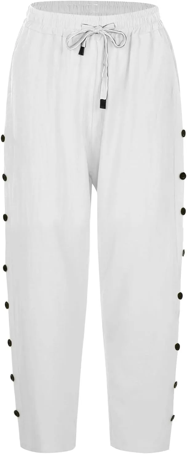 Striped Linen Pants Women Linen Capri Pants Lightweight Spring Summer Pants for Women 2025 Ladies Pinstripe Pants