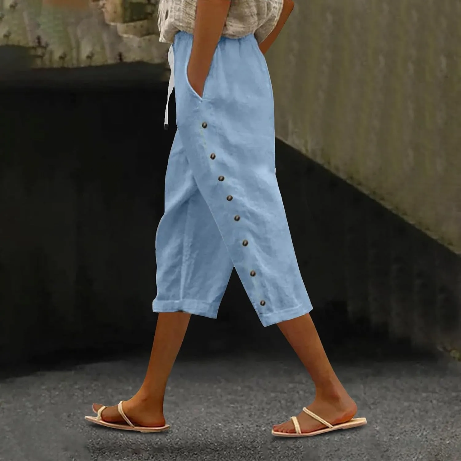 Striped Linen Pants Women Linen Capri Pants Lightweight Spring Summer Pants for Women 2025 Ladies Pinstripe Pants