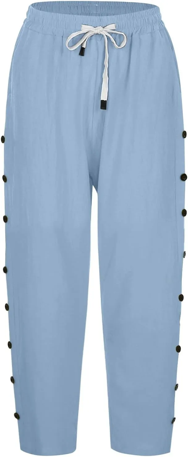 Striped Linen Pants Women Linen Capri Pants Lightweight Spring Summer Pants for Women 2025 Ladies Pinstripe Pants