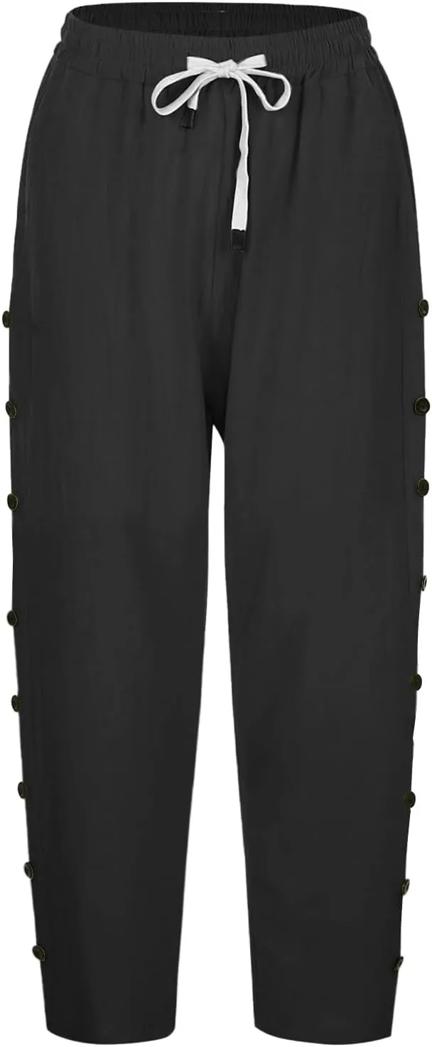 Striped Linen Pants Women Linen Capri Pants Lightweight Spring Summer Pants for Women 2025 Ladies Pinstripe Pants