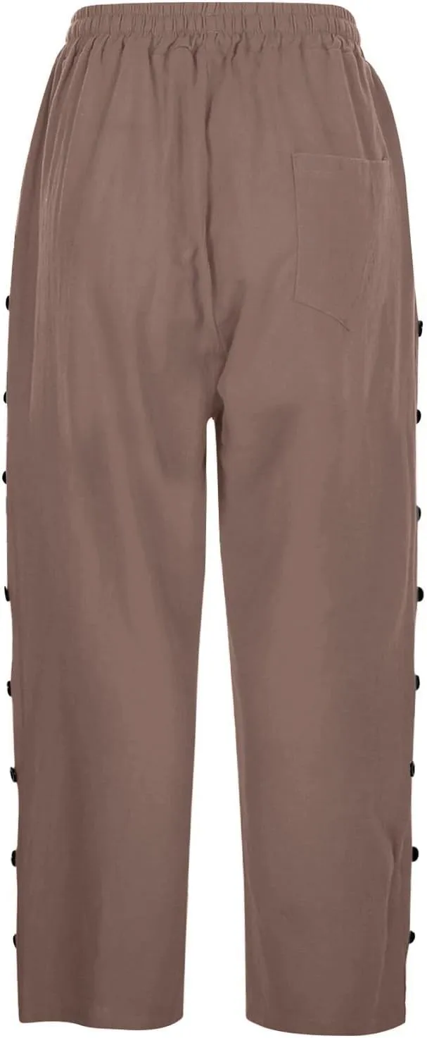 Striped Linen Pants Women Linen Capri Pants Lightweight Spring Summer Pants for Women 2025 Ladies Pinstripe Pants