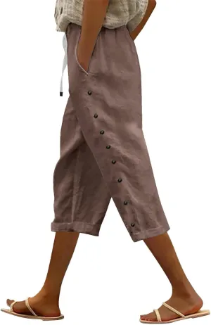 Striped Linen Pants Women Linen Capri Pants Lightweight Spring Summer Pants for Women 2025 Ladies Pinstripe Pants