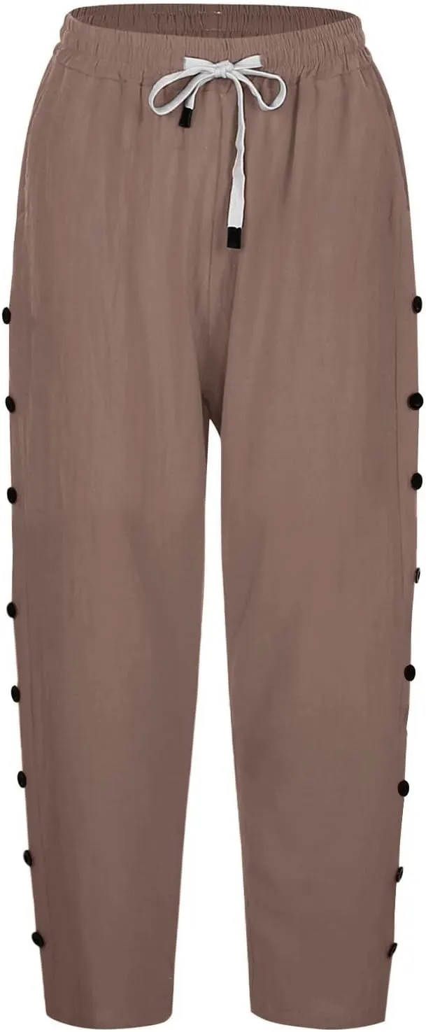 Striped Linen Pants Women Linen Capri Pants Lightweight Spring Summer Pants for Women 2025 Ladies Pinstripe Pants