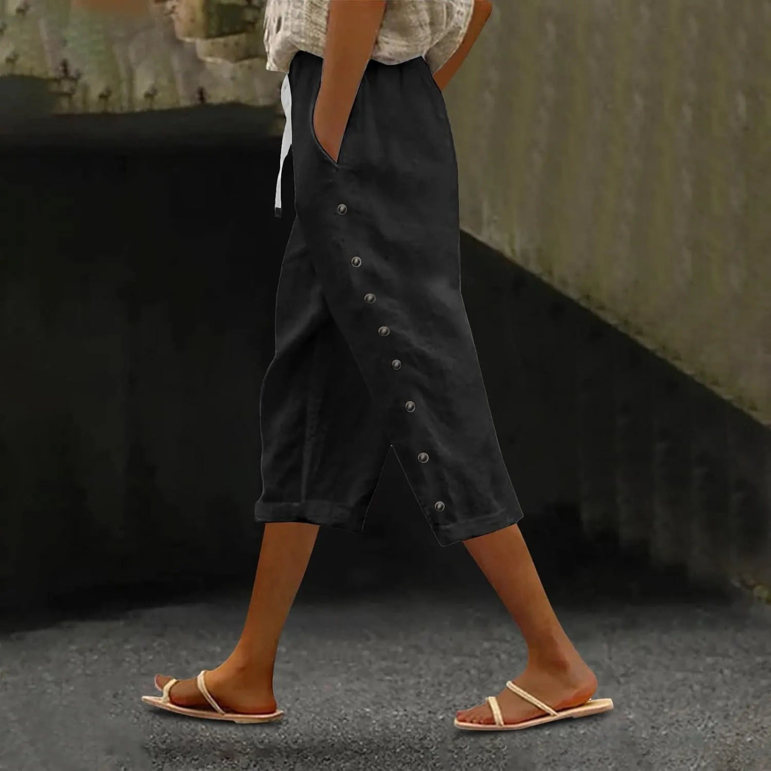 Striped Linen Pants Women Linen Capri Pants Lightweight Spring Summer Pants for Women 2025 Ladies Pinstripe Pants
