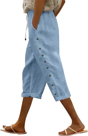 Striped Linen Pants Women Linen Capri Pants Lightweight Spring Summer Pants for Women 2025 Ladies Pinstripe Pants