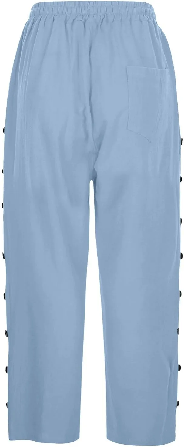 Striped Linen Pants Women Linen Capri Pants Lightweight Spring Summer Pants for Women 2025 Ladies Pinstripe Pants