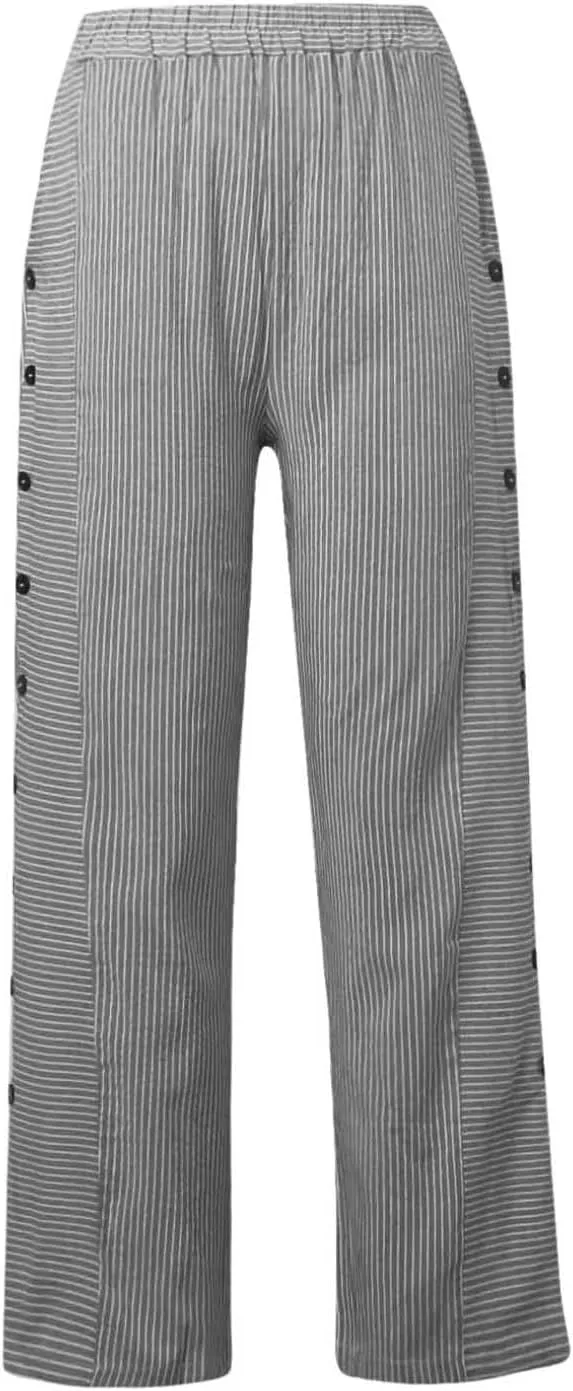 Striped Pants Women High Elastic Waist Wide Leg Pants Woman Vintage Lounge Pinstripe Pants Straight Leg Trousers
