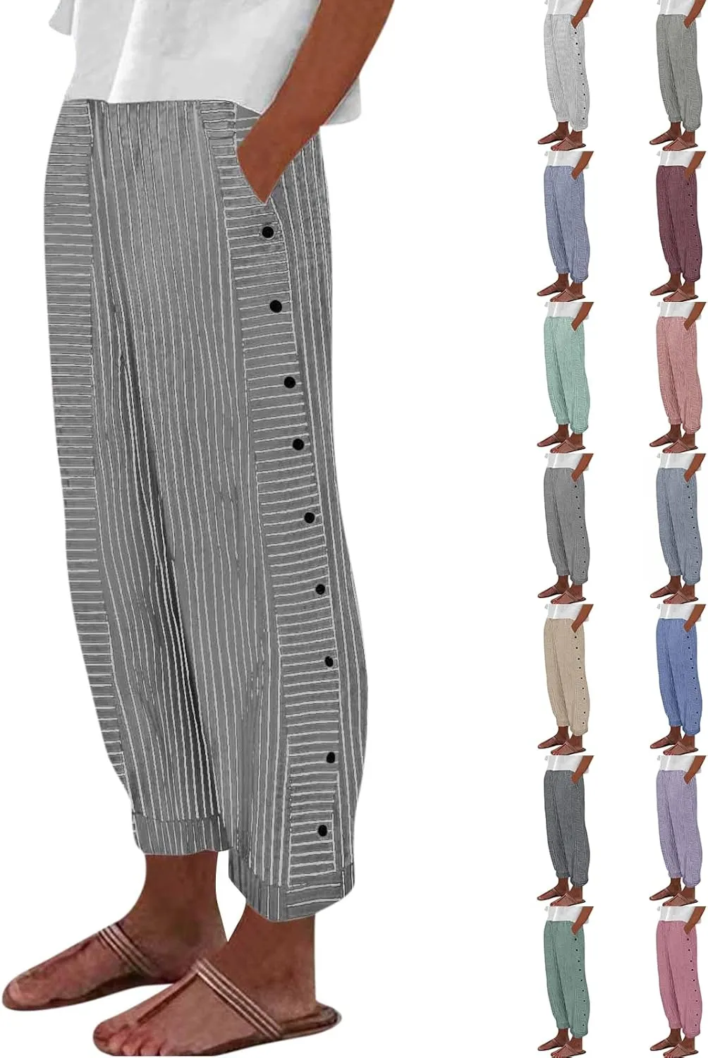 Striped Pants Women High Elastic Waist Wide Leg Pants Woman Vintage Lounge Pinstripe Pants Straight Leg Trousers